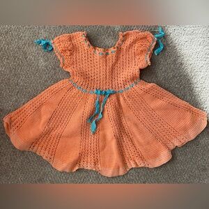 Handmade Charming Crochet Orange Baby Toddler Dress
